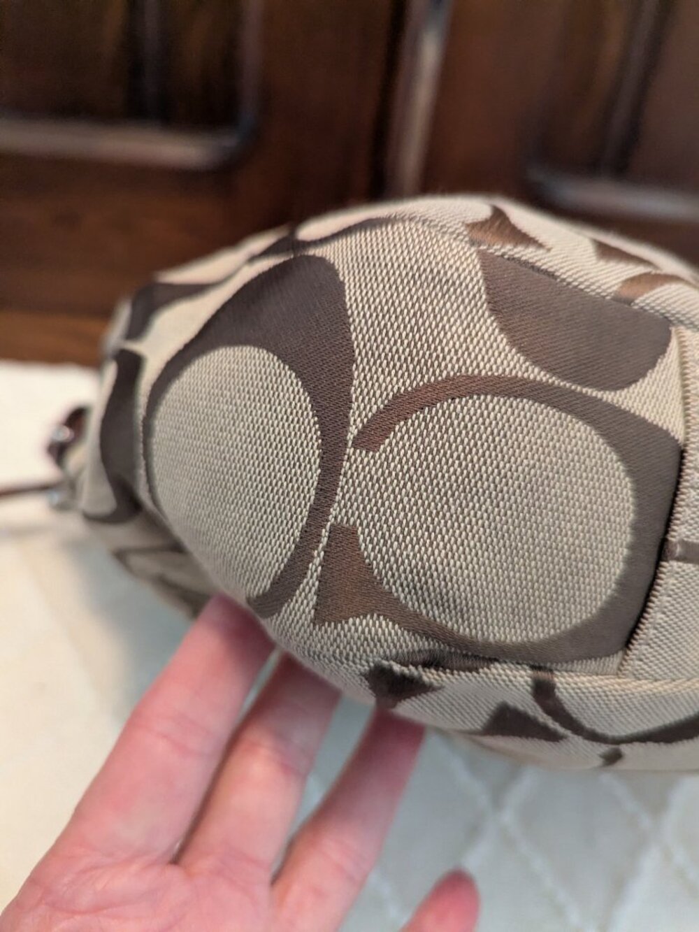 Coach Chelsea Ashlyn Signature Canvas Shoulder Bag Color Khaki/Brown Lrg 17834 - Picture 8 of 12